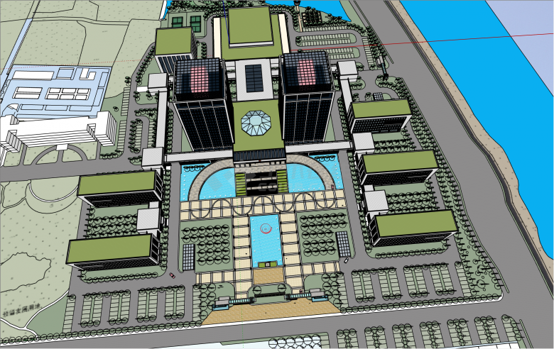 大规模豪华绍兴市行政中心办公楼su模型-图二