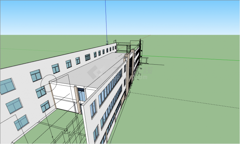 3层矩形建筑形状规整的办公楼su模型-图二