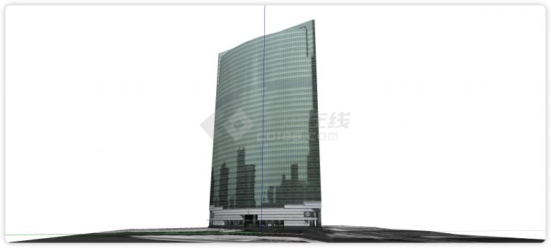 弧形面绿色玻璃主体摩天高层办公楼su模型-图一