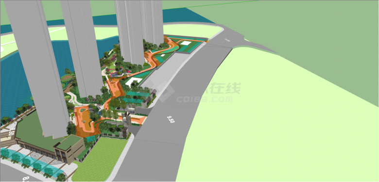 南京龙湖龙湾景观su模型-图二
