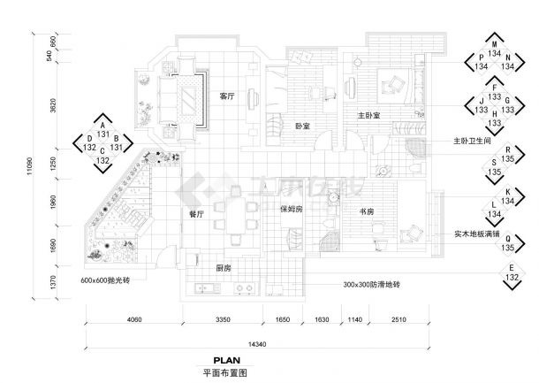 3居室现代风格室内装饰设计CAD图-图二