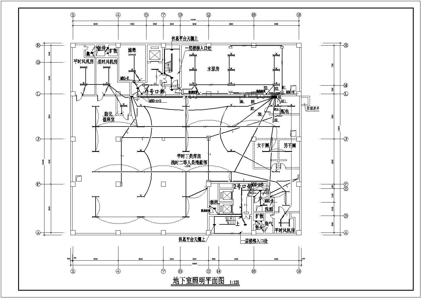 汕尾地下人防车库CAD电气设计完整图