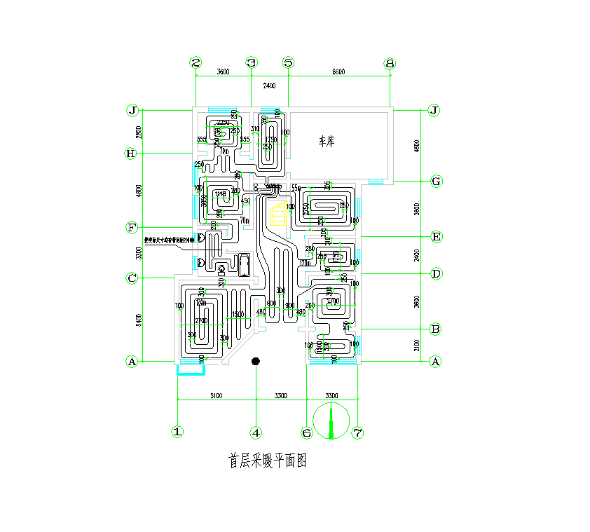 某地开发区二层别墅地暖CAD图纸