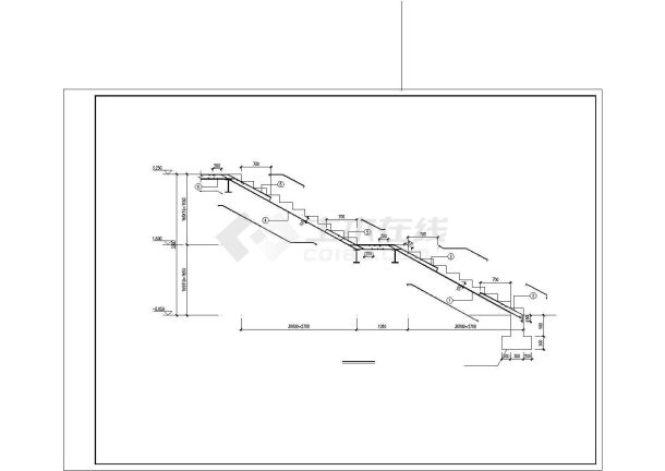 某钢框架中的混凝土楼梯配筋节点构造设计施工CAD图纸-图二