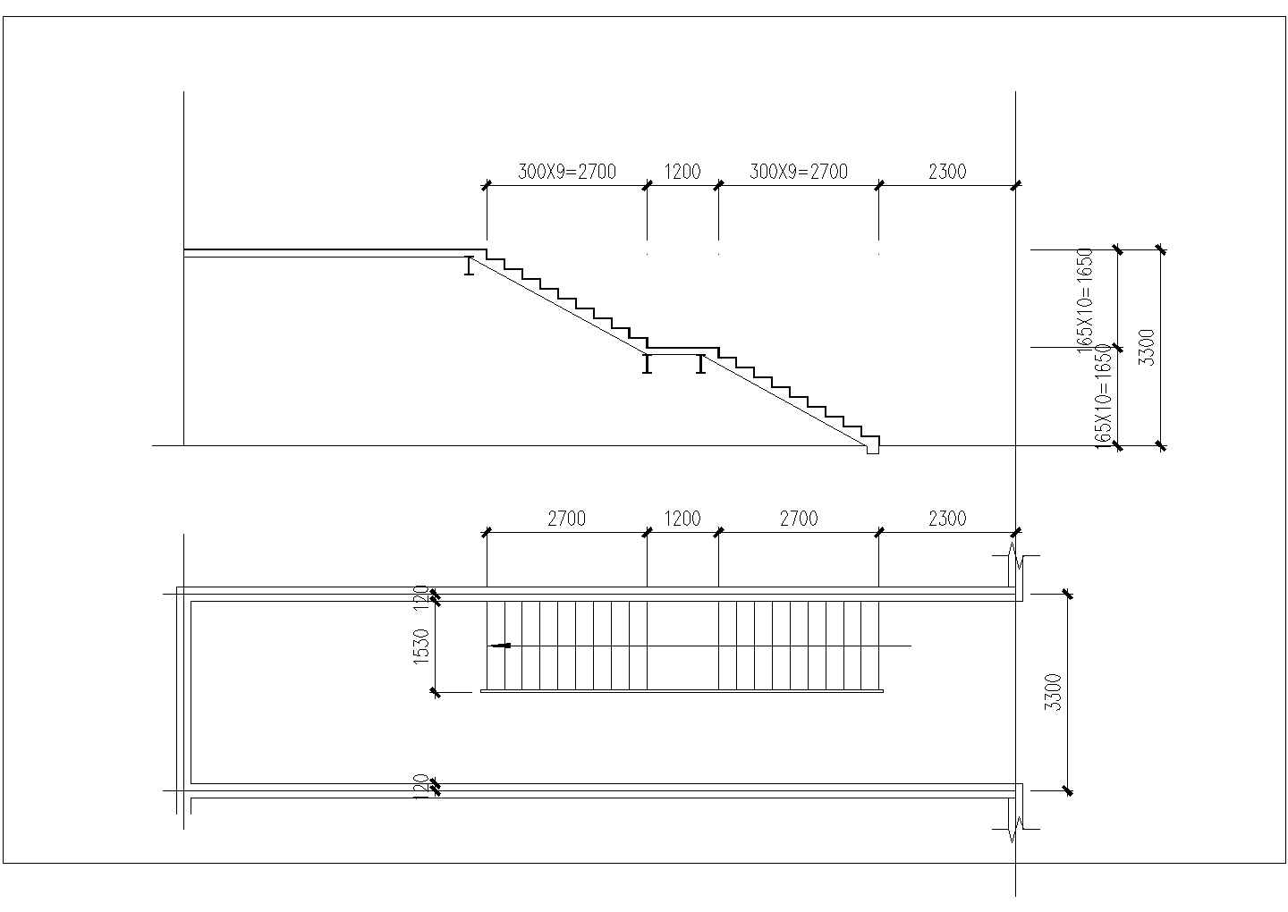 某钢框架中的混凝土楼梯配筋节点构造设计施工CAD图纸