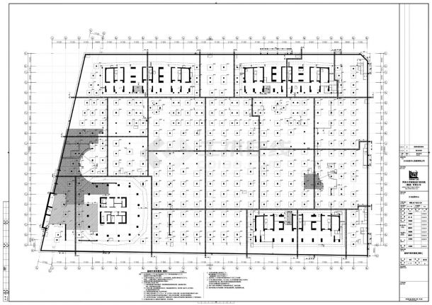 义乌世贸中心裙楼，地下室及人防-基础结构施工CAD图-图一