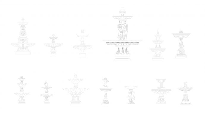 13种欧式法式喷水水钵水盘喷泉涌泉雕塑小品CAD立面图_图1