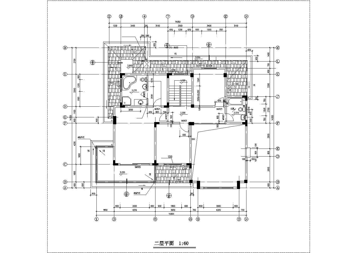 220平米2层混合结构独栋别墅建筑设计CAD图纸（含地下室层）