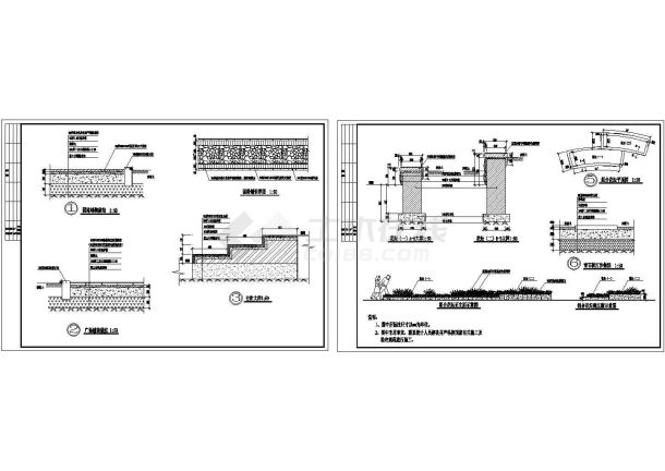 西安某市区小型小广场全套施工设计cad图-图二