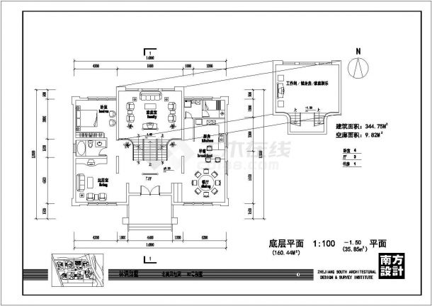 杭州某地优美景观别墅楼施工设计全套cad图纸-图一