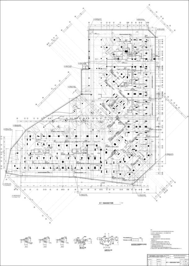 地下一层基础底板平面图-图一