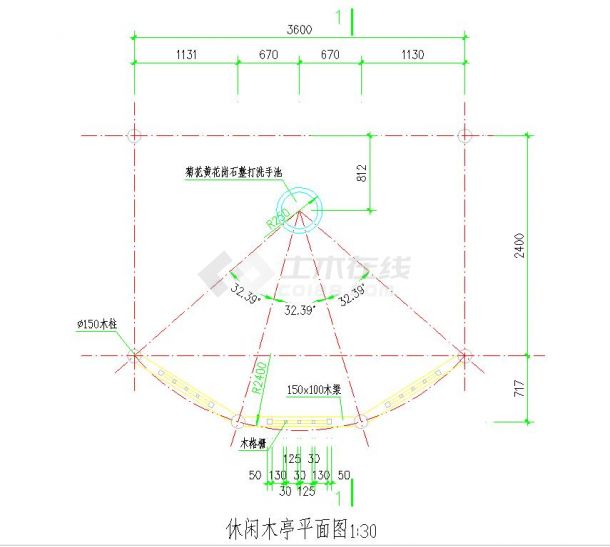 某地B区休闲亭大样图CAD图纸-图二