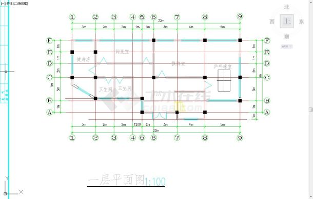 哈尔滨某小区1100平米2层框架结构花园会所及大门建筑设计CAD图纸-图一