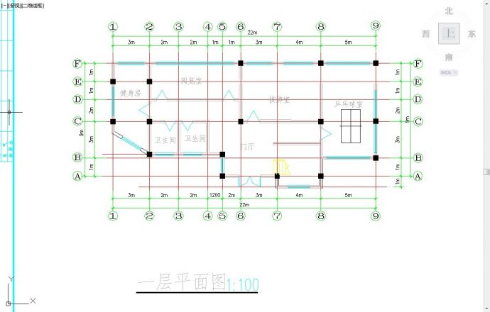 哈尔滨某小区1100平米2层框架结构花园会所及大门建筑设计CAD图纸_图1
