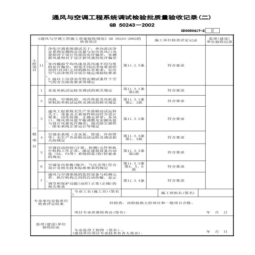 4通风与空调工程系统调试检验批质量验收记录-图二