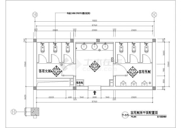 某大型商场卫生间装修设计CAD图-图二