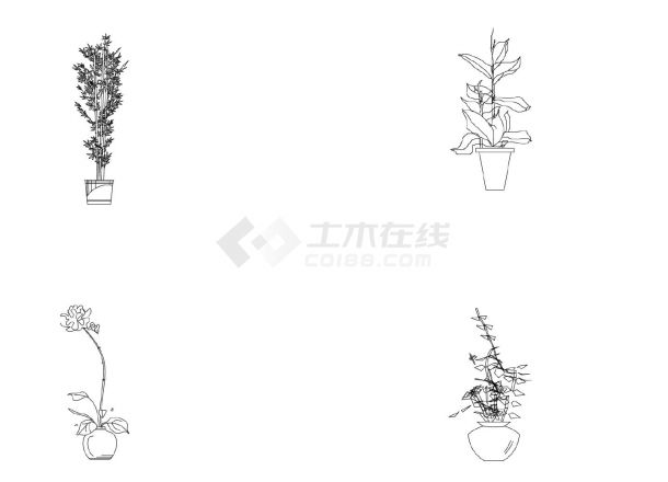 某某建筑植物类（整理图库）＆带罐子的植物立面平面图CAD图-图二