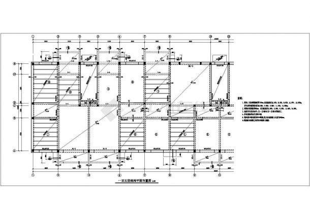 长68.7米宽13.4米 -1+5层框架住宅楼结构施工CAD图-图二