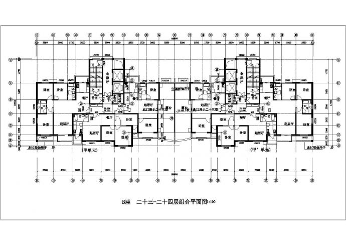 上海某现代化小区三栋高层住宅楼的平面设计CAD图纸（含机房层）_图1