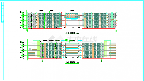 贵阳市某技校1.5万平米6层框架三段连排教学楼建筑设计CAD图纸-图二