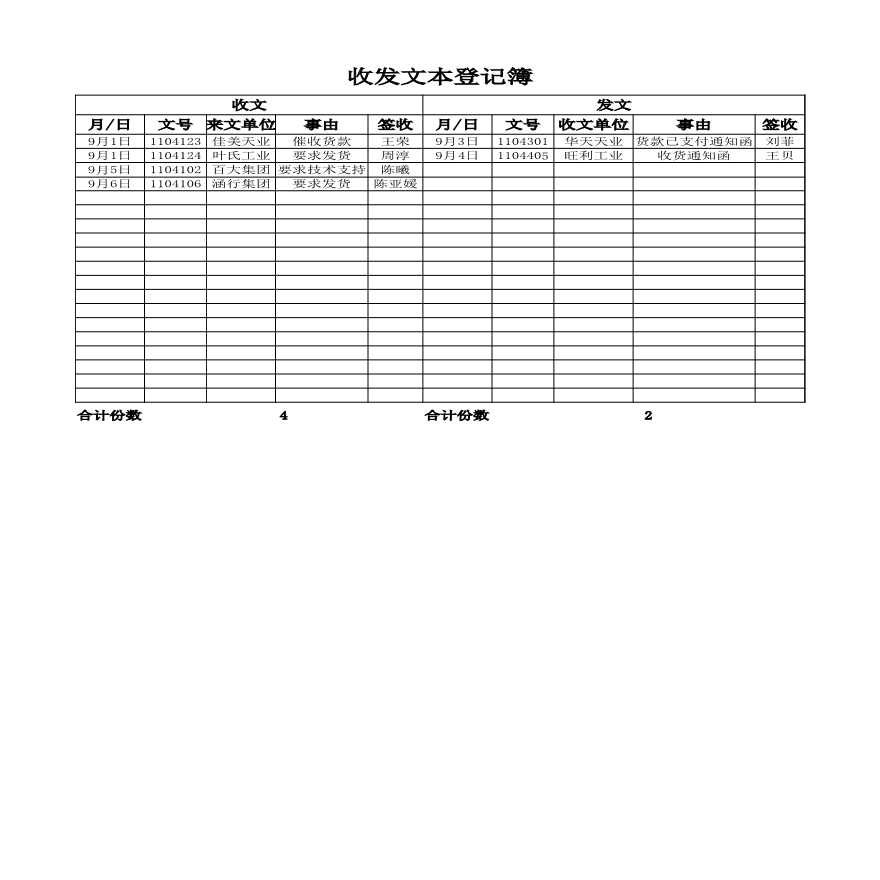 收发文件登记簿 建筑工程公司管理资料.xlsx-图一