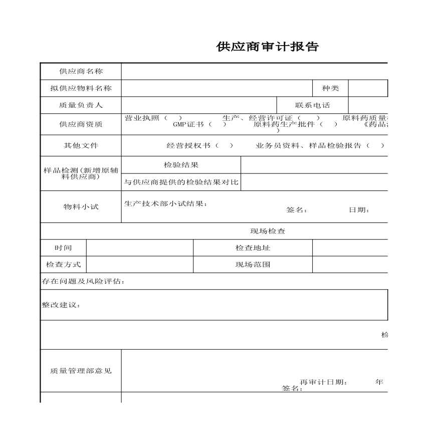 供应商审计报告 建筑工程公司采购管理资料.xlsx