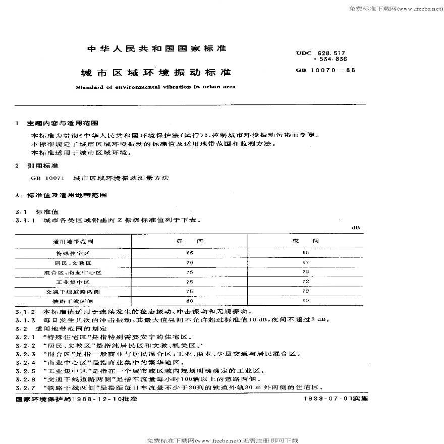 GB10070-88城市区域环境振动标准