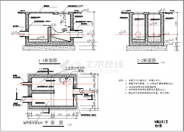 某地排水泵站全套设计图CAD图纸-图二
