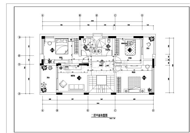 某别墅二层房间CAD设计套图-图一