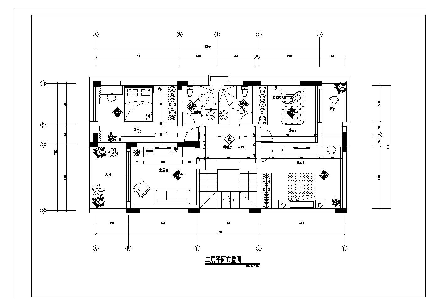 某别墅二层房间CAD设计套图