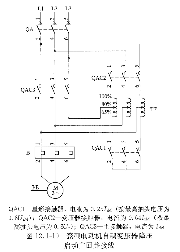 自耦变压器启动各接触器选择标准(工业与民用手册1081).PNG