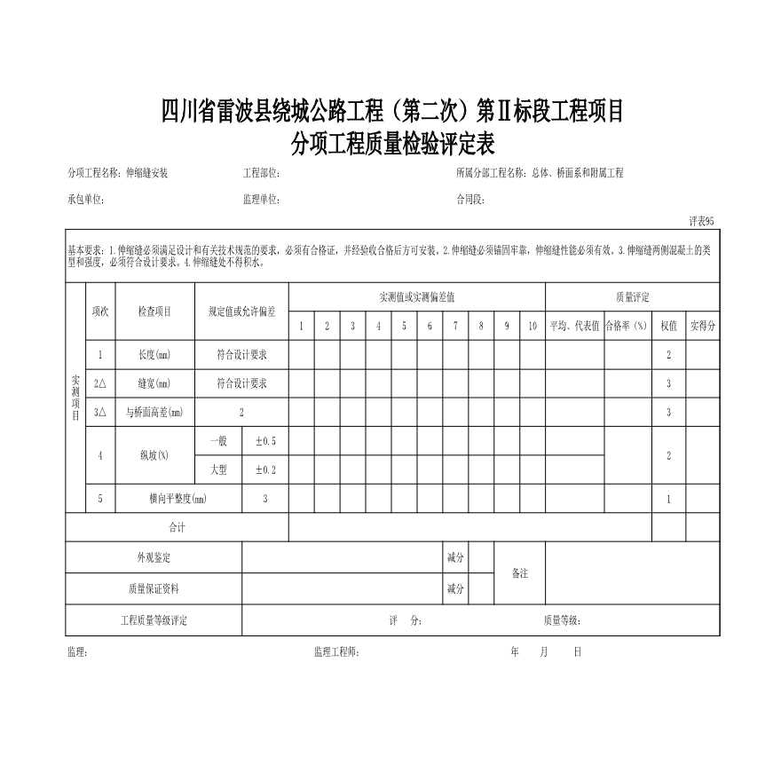 公路监理伸缩缝安装质量评定.xls-图一