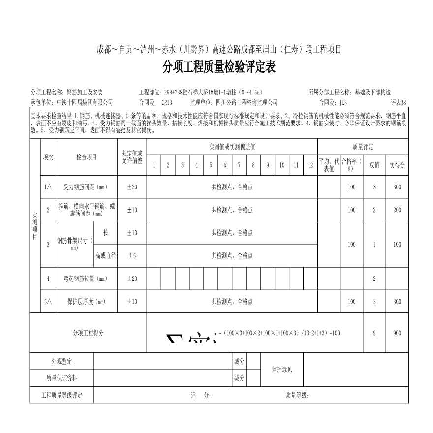 k98+738陡石梯大桥1#增1-1墩柱(0~4. 5n)-评定表.xls-图一