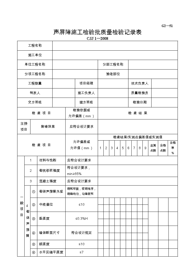 声屏障施工检验批质量检验记录表.doc