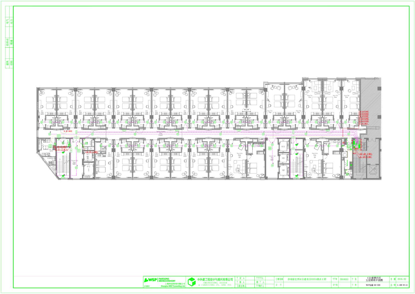 酒店工程五层照明平面图CAD