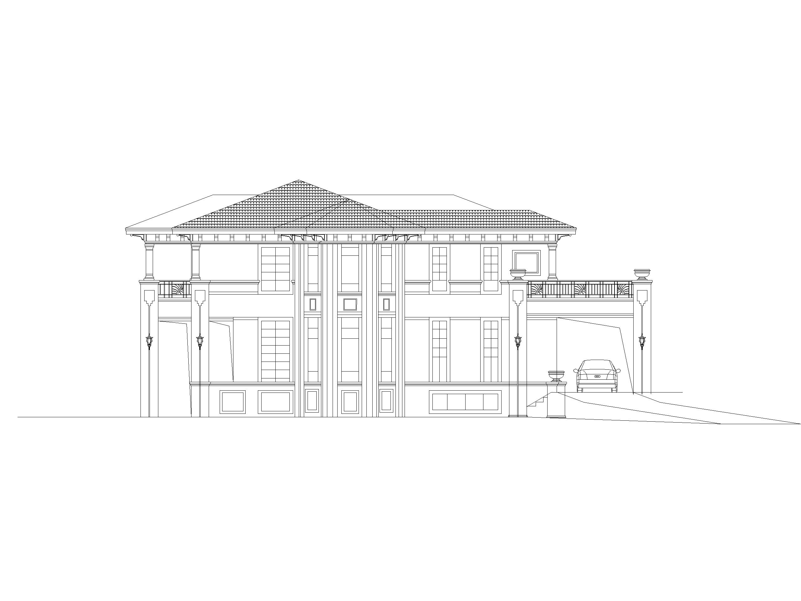 8套纯欧式别墅建筑CAD方案图纸 效果图-A型纯欧式别墅建筑CAD图纸-立面图