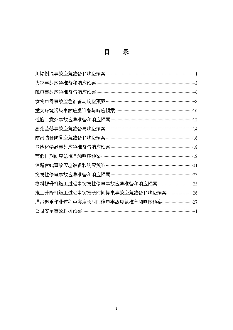 上海某住宅工程应急预案汇编（16个）
