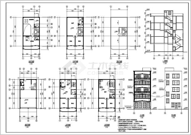 某五层框架结构私人底商住宅楼设计cad全套建筑施工图（含设计说明）-图一