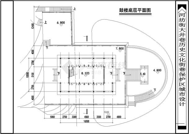 某二层仿古鼓楼设计cad建筑方案图（甲级院设计）-图一