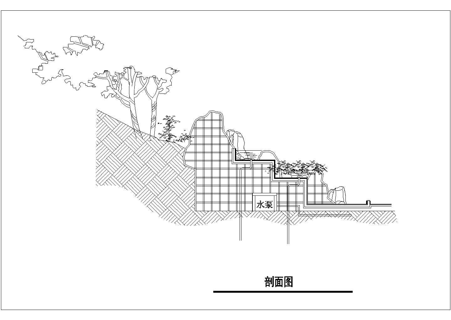 某景观广场假山设计cad立剖面施工图（ 标注详细）