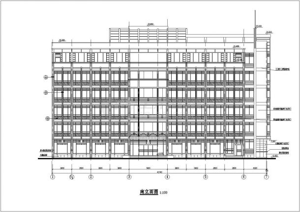 某砖混结构六层办公楼设计cad全套建筑施工图 (含设计说明)-图二