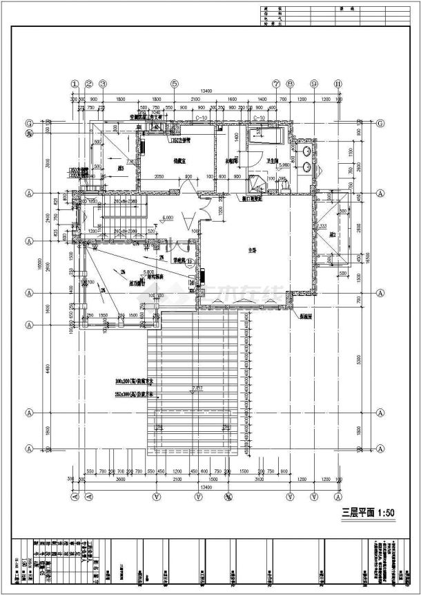 某三层砖混结构欧式别墅设计cad全套建筑施工图（ 标注详细）-图二