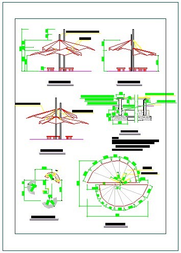 膜结构亭施工结构CAD详图
