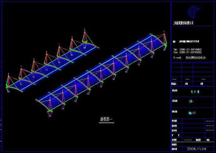 上海膜结构汽车棚施工图CAD_图1