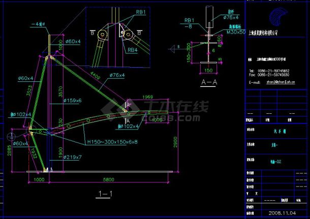 上海膜结构汽车棚施工图CAD-图二