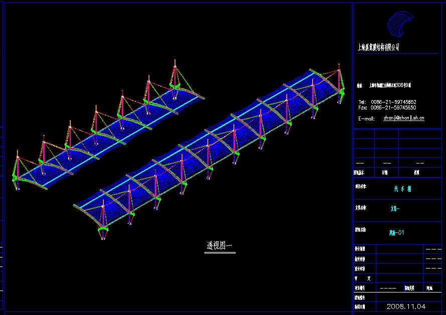 上海膜结构汽车棚施工图CAD