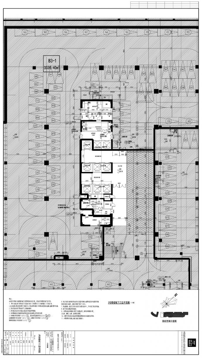 建筑底图地下室三层平面图CAD_图1