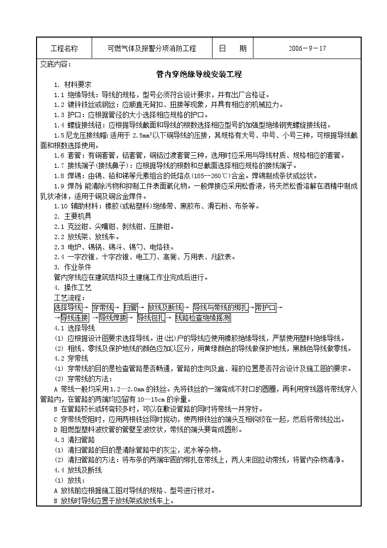 管内穿绝缘导线技术交底 安装工程.doc-图一