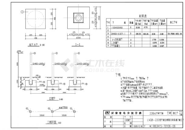 T106-06 LVQB-220型电流互感器支架及基础施工图-图一