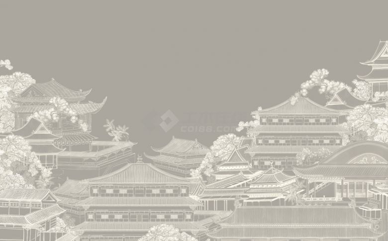 中式楼阁山水壁纸壁画 (31).jpg-图一